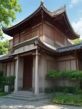 穿越古代甜宠短剧封面，现代女孩穿着古装在宫廷花园中